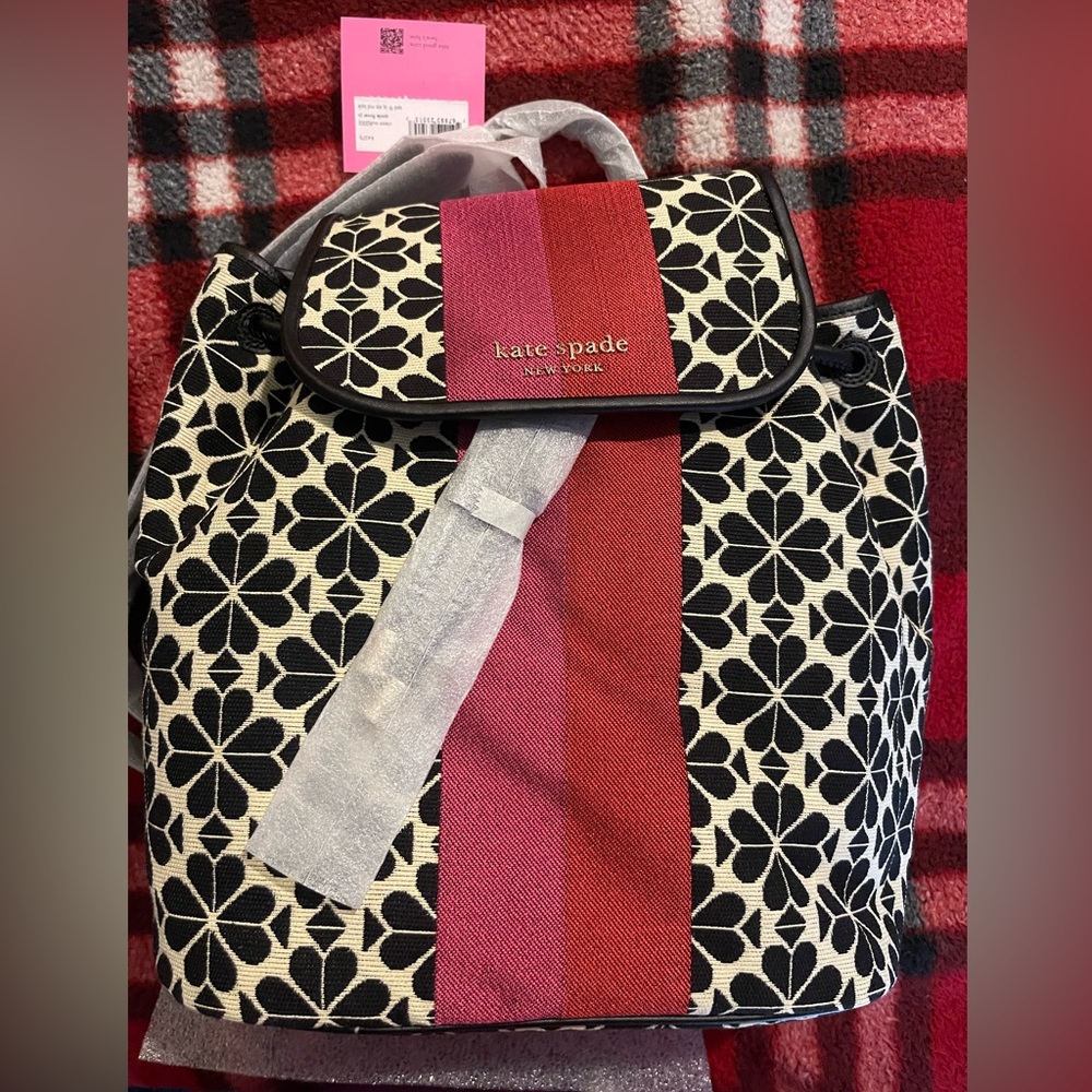 Kate Spade New York Spade Flower Jacquard Stripe Synch Medium Flap Backpack